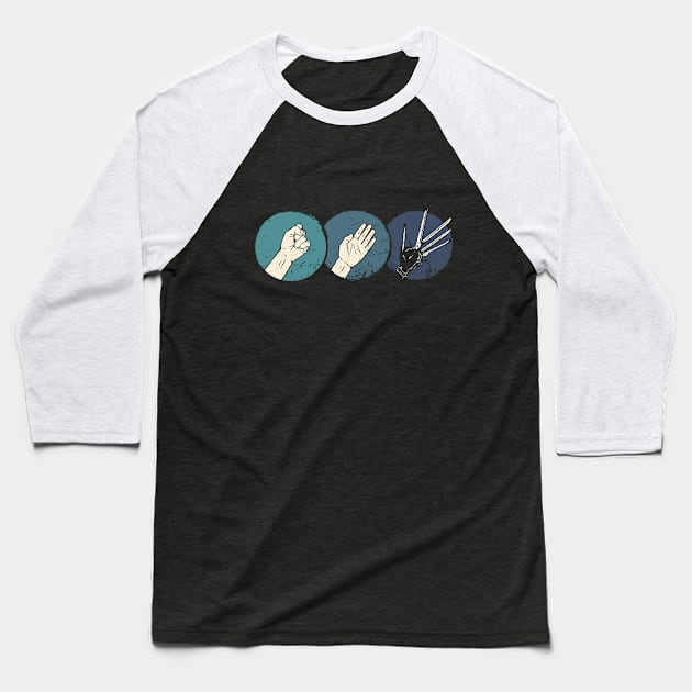 Rock, Paper, Scissorhands Baseball T-Shirt by Gammaray